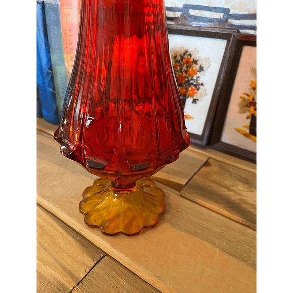 Vintage Fenton 21" Valencia Amberina Glass Swung Vase DO NOT BUNDLE - Picture 3 of 5